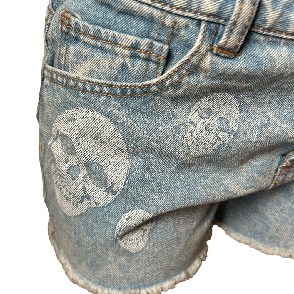 Tinsel denim shorts NEW women’s size 30 skulls y2k grunge blue distressed boho - Picture 13 of 16
